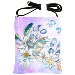 Funny, Cute Frog With Waterlily And Leaves Shoulder Sling Bags by FantasyWorld7