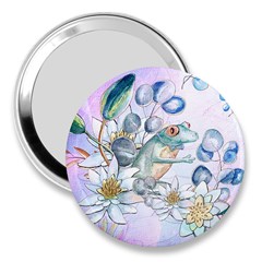 Funny, Cute Frog With Waterlily And Leaves 3  Handbag Mirrors by FantasyWorld7