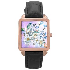 Funny, Cute Frog With Waterlily And Leaves Rose Gold Leather Watch  by FantasyWorld7