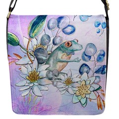 Funny, Cute Frog With Waterlily And Leaves Flap Messenger Bag (s) by FantasyWorld7