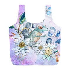 Funny, Cute Frog With Waterlily And Leaves Full Print Recycle Bags (l)  by FantasyWorld7