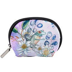 Funny, Cute Frog With Waterlily And Leaves Accessory Pouches (small)  by FantasyWorld7