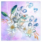 Funny, Cute Frog With Waterlily And Leaves Large Satin Scarf (Square) Front