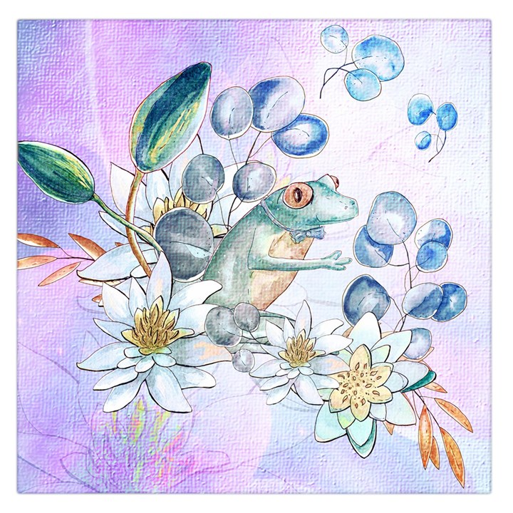 Funny, Cute Frog With Waterlily And Leaves Large Satin Scarf (Square)