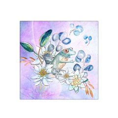 Funny, Cute Frog With Waterlily And Leaves Satin Bandana Scarf by FantasyWorld7