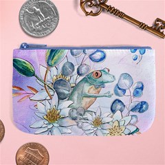 Funny, Cute Frog With Waterlily And Leaves Large Coin Purse