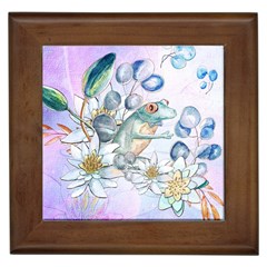 Funny, Cute Frog With Waterlily And Leaves Framed Tiles by FantasyWorld7