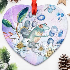 Funny, Cute Frog With Waterlily And Leaves Ornament (heart) by FantasyWorld7