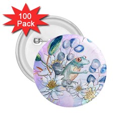 Funny, Cute Frog With Waterlily And Leaves 2 25  Buttons (100 Pack)  by FantasyWorld7