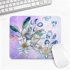 Funny, Cute Frog With Waterlily And Leaves Large Mousepads by FantasyWorld7