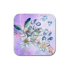 Funny, Cute Frog With Waterlily And Leaves Rubber Square Coaster (4 Pack)  by FantasyWorld7