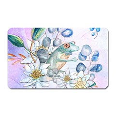 Funny, Cute Frog With Waterlily And Leaves Magnet (rectangular) by FantasyWorld7