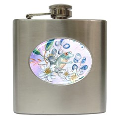 Funny, Cute Frog With Waterlily And Leaves Hip Flask (6 Oz) by FantasyWorld7