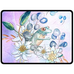 Funny, Cute Frog With Waterlily And Leaves Fleece Blanket (large)  by FantasyWorld7