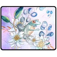 Funny, Cute Frog With Waterlily And Leaves Fleece Blanket (medium)  by FantasyWorld7