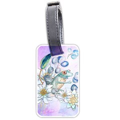 Funny, Cute Frog With Waterlily And Leaves Luggage Tags (one Side)  by FantasyWorld7