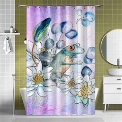 Funny, Cute Frog With Waterlily And Leaves Shower Curtain 48  X 72  (small)  by FantasyWorld7