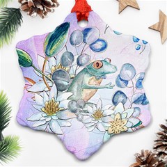 Funny, Cute Frog With Waterlily And Leaves Ornament (snowflake) by FantasyWorld7