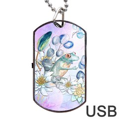 Funny, Cute Frog With Waterlily And Leaves Dog Tag Usb Flash (one Side) by FantasyWorld7