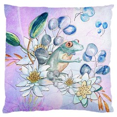 Funny, Cute Frog With Waterlily And Leaves Large Cushion Case (two Sides) by FantasyWorld7