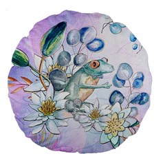 Funny, Cute Frog With Waterlily And Leaves Large 18  Premium Round Cushions