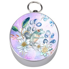 Funny, Cute Frog With Waterlily And Leaves Silver Compasses by FantasyWorld7