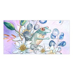 Funny, Cute Frog With Waterlily And Leaves Satin Shawl by FantasyWorld7