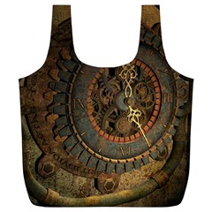 Steampunk, Awesoeme Clock, Rusty Metal Full Print Recycle Bags (l)  by FantasyWorld7