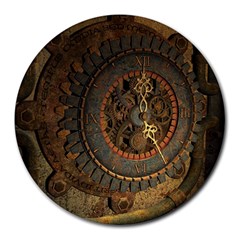 Steampunk, Awesoeme Clock, Rusty Metal Round Mousepads by FantasyWorld7