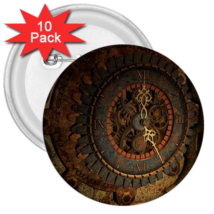 Steampunk, Awesoeme Clock, Rusty Metal 3  Buttons (10 pack) 