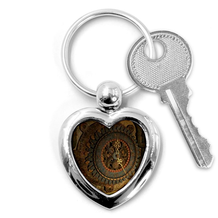 Steampunk, Awesoeme Clock, Rusty Metal Key Chains (Heart) 