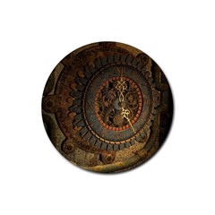 Steampunk, Awesoeme Clock, Rusty Metal Rubber Coaster (round)  by FantasyWorld7