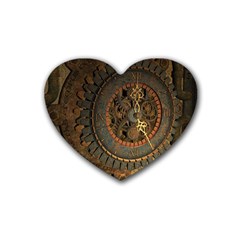 Steampunk, Awesoeme Clock, Rusty Metal Rubber Coaster (heart)  by FantasyWorld7