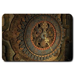 Steampunk, Awesoeme Clock, Rusty Metal Large Doormat  by FantasyWorld7