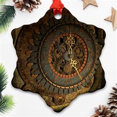 Steampunk, Awesoeme Clock, Rusty Metal Snowflake Ornament (two Sides) by FantasyWorld7