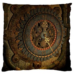 Steampunk, Awesoeme Clock, Rusty Metal Large Cushion Case (one Side) by FantasyWorld7