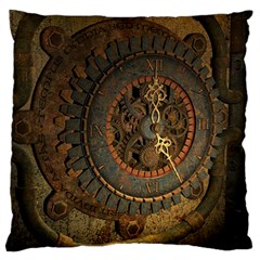 Steampunk, Awesoeme Clock, Rusty Metal Large Flano Cushion Case (two Sides) by FantasyWorld7