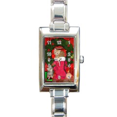 Christmas, Funny Kitten With Gifts Rectangle Italian Charm Watch by FantasyWorld7