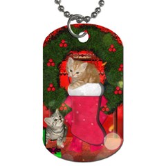 Christmas, Funny Kitten With Gifts Dog Tag (two Sides) by FantasyWorld7