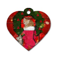 Christmas, Funny Kitten With Gifts Dog Tag Heart (two Sides) by FantasyWorld7