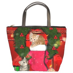 Christmas, Funny Kitten With Gifts Bucket Bags by FantasyWorld7