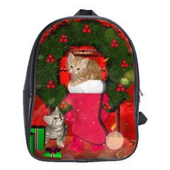 Christmas, Funny Kitten With Gifts School Bag (large) by FantasyWorld7