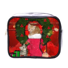 Christmas, Funny Kitten With Gifts Mini Toiletries Bags by FantasyWorld7