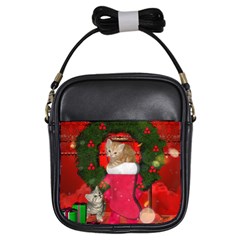 Christmas, Funny Kitten With Gifts Girls Sling Bags by FantasyWorld7