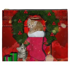 Christmas, Funny Kitten With Gifts Cosmetic Bag (xxxl)  by FantasyWorld7