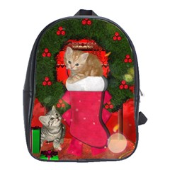 Christmas, Funny Kitten With Gifts School Bag (xl) by FantasyWorld7