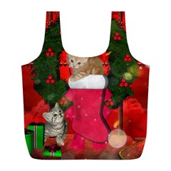 Christmas, Funny Kitten With Gifts Full Print Recycle Bags (l)  by FantasyWorld7