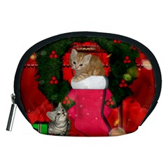 Christmas, Funny Kitten With Gifts Accessory Pouches (medium)  by FantasyWorld7