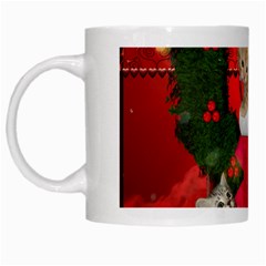 Christmas, Funny Kitten With Gifts White Mugs