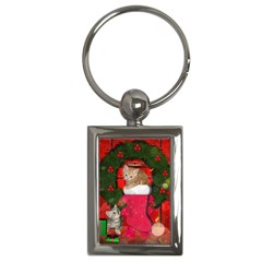 Christmas, Funny Kitten With Gifts Key Chains (rectangle)  by FantasyWorld7